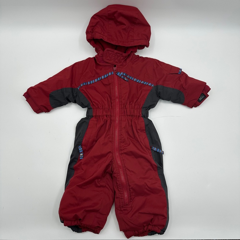 REI Baby Snowsuit 12 Months Red Gray Insulated Growth Tuck Bunting‎ One Piece